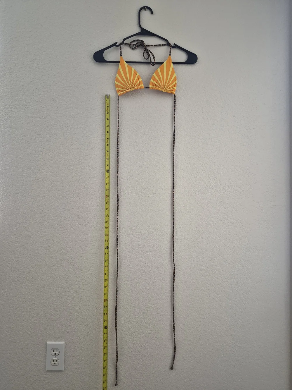 Yellow Stripe Triangle Bikini Top with Leopard Tie - Picture 2 of 5